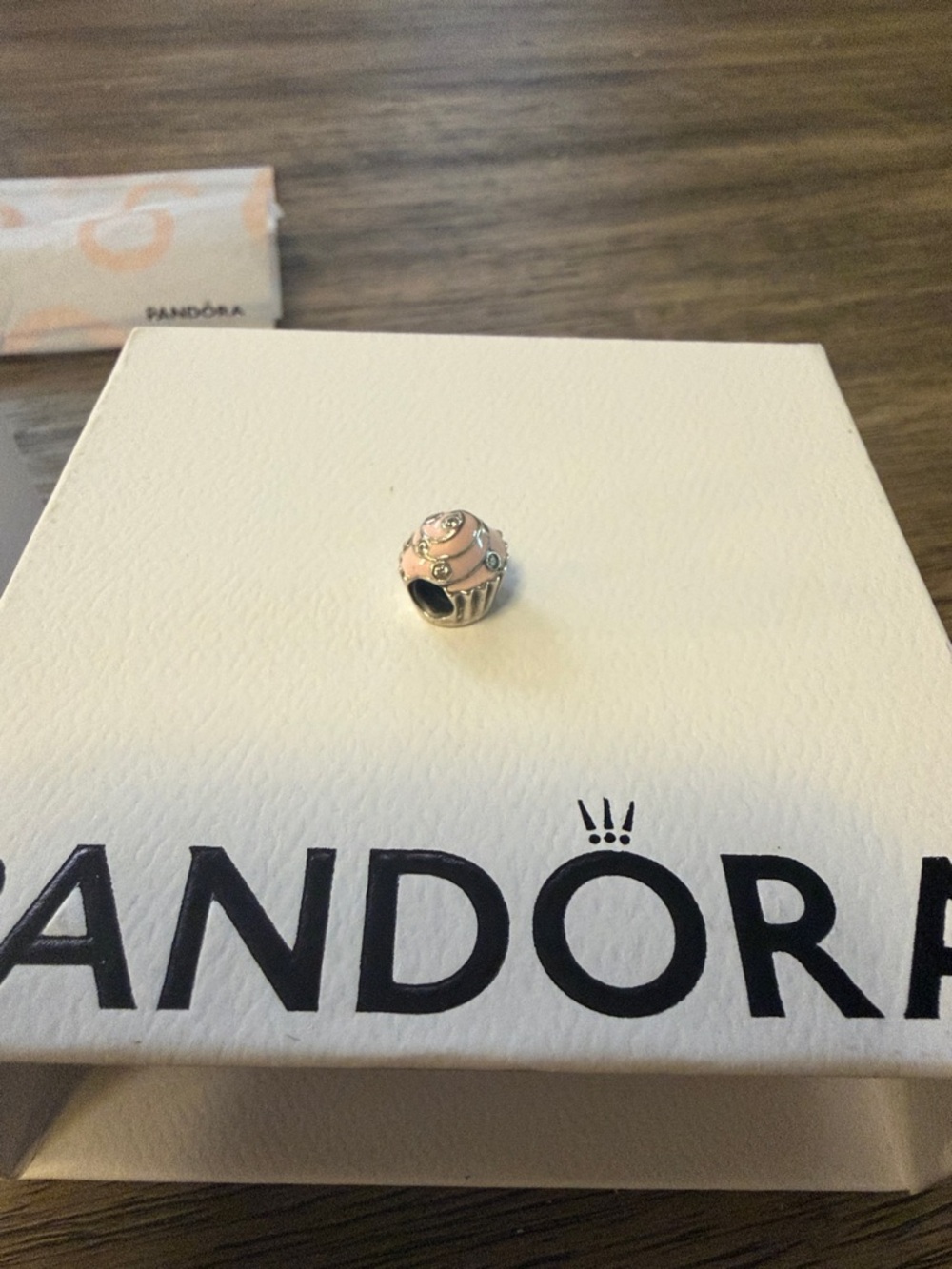 Pandora Silver Charm with Pink Enamel and Clear Stones